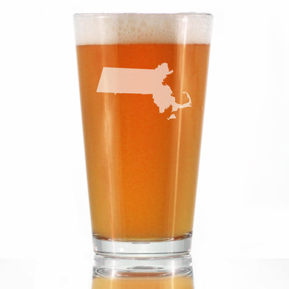 Massachusetts State Outline Pint Glass for Beer - State Themed Drinking Decor and Gifts for Bay Stater Women & Men - 16 Oz Glasses