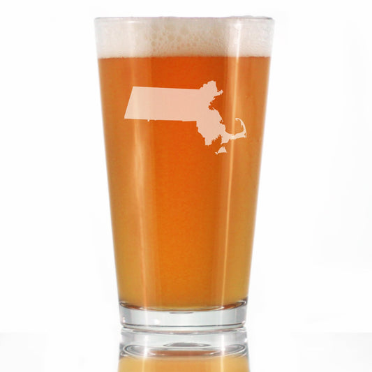Massachusetts State Outline Pint Glass for Beer - State Themed Drinking Decor and Gifts for Bay Stater Women & Men - 16 Oz Glasses
