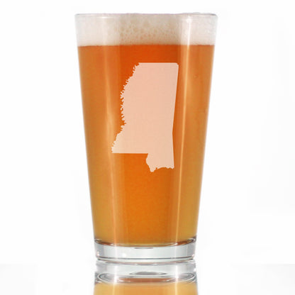 Mississippi State Outline Pint Glass for Beer - State Themed Drinking Decor and Gifts for Mississippian Women & Men - 16 Oz Glasses