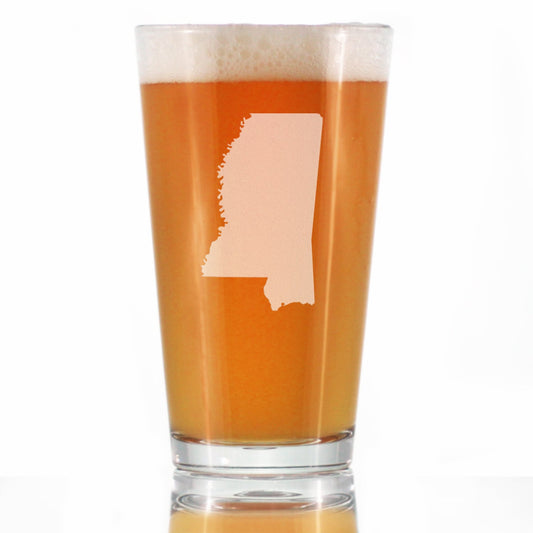 Mississippi State Outline Pint Glass for Beer - State Themed Drinking Decor and Gifts for Mississippian Women & Men - 16 Oz Glasses