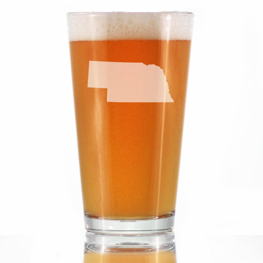 Nebraska State Outline Pint Glass for Beer - State Themed Drinking Decor and Gifts for Nebraskan Women & Men - 16 Oz Glasses