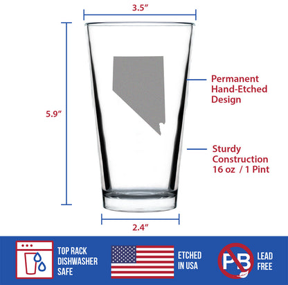 Nevada State Outline Pint Glass for Beer - State Themed Drinking Decor and Gifts for Nevadan Women & Men - 16 Oz Glasses