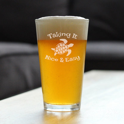 Taking it Nice & Easy Sea Turtle Pint Glass for Beer Drinking Men & Women - Fun Unique Turtle Gift Idea