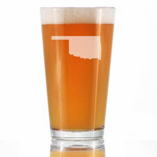 Oklahoma State Outline Pint Glass for Beer - State Themed Drinking Decor and Gifts for Oklahoman Women & Men - 16 Oz Glasses