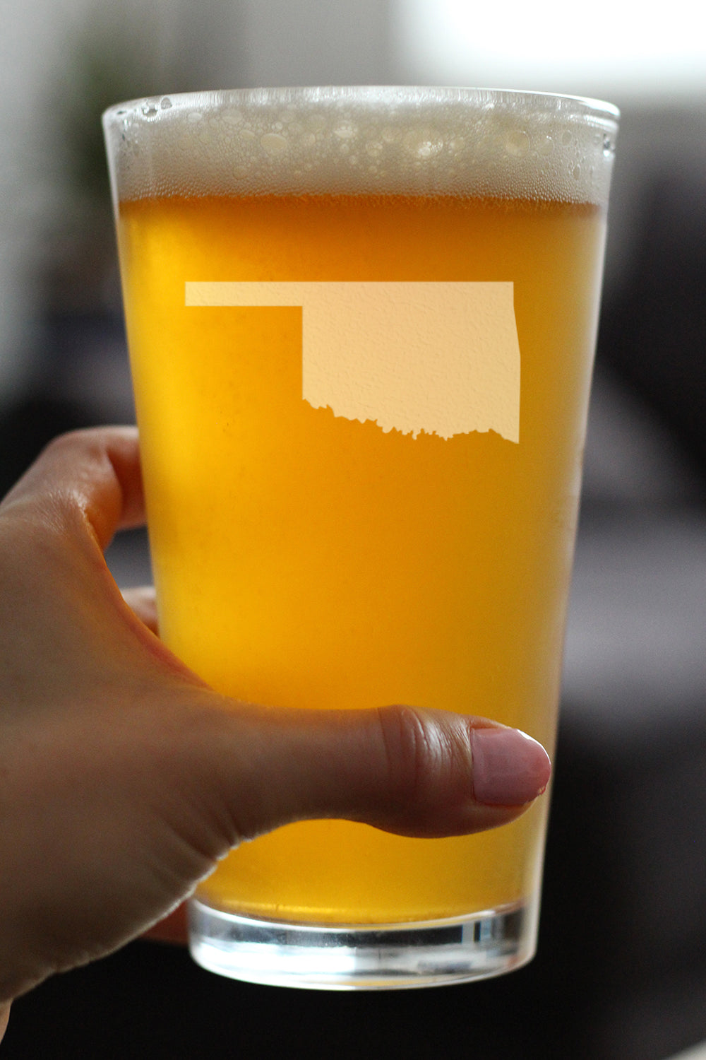 Oklahoma State Outline Pint Glass for Beer - State Themed Drinking Decor and Gifts for Oklahoman Women & Men - 16 Oz Glasses