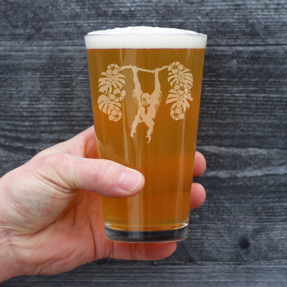 Orangutan Pint Glass for Beer - Fun Wild Animal Themed Decor and Gifts for Lovers of Apes and Monkeys - 16 Oz Glasses
