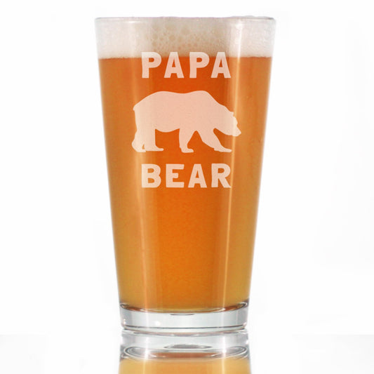 Papa Bear Pint Glass for Beer - Cute Funny Dad Gift Ideas for Father's Day or Birthday - 16 Oz Glasses