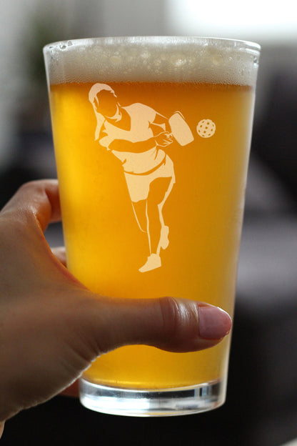 Pickleball Player Female - Funny Pickleball Themed Decor and Gifts - 16 Ounce Pint Glass