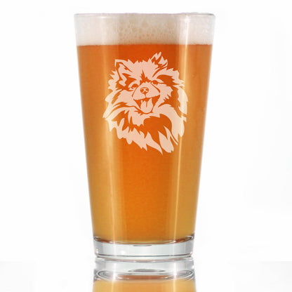 Pomeranian Face Pint Glass for Beer - Unique Dog Themed Decor and Gifts for Moms & Dads of Pomeranians - 16 Oz