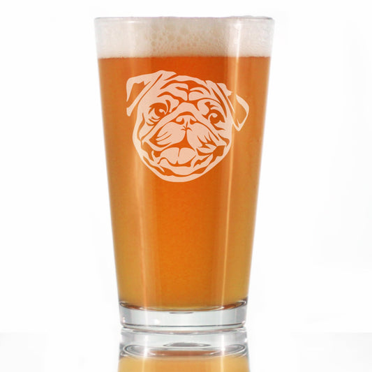 Happy Pug Pint Glass for Beer - Fun Dog Themed Decor and Gifts for Moms & Dads of Pugs - 16 oz Glasses