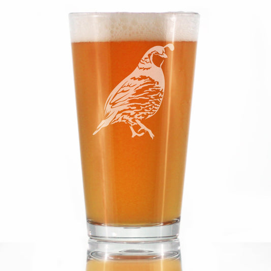 Quail Pint Glass for Beer - Fun Bird Themed Gifts and Decor for Men & Women - 16 oz Glasses
