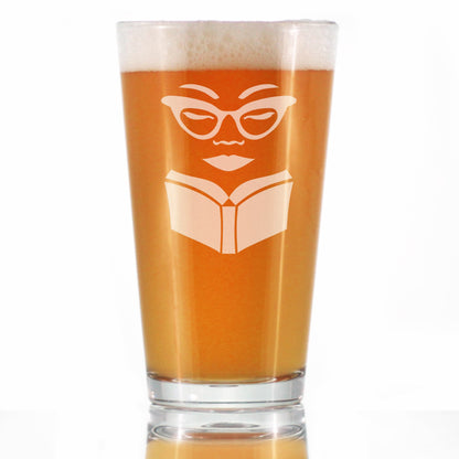 Book Reading Woman - 16 Ounce Pint Glass