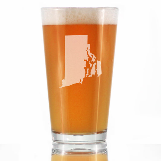 Rhode Island State Outline Pint Glass for Beer - State Themed Drinking Decor and Gifts for Rhode Islander Women & Men - 16 Oz Glasses