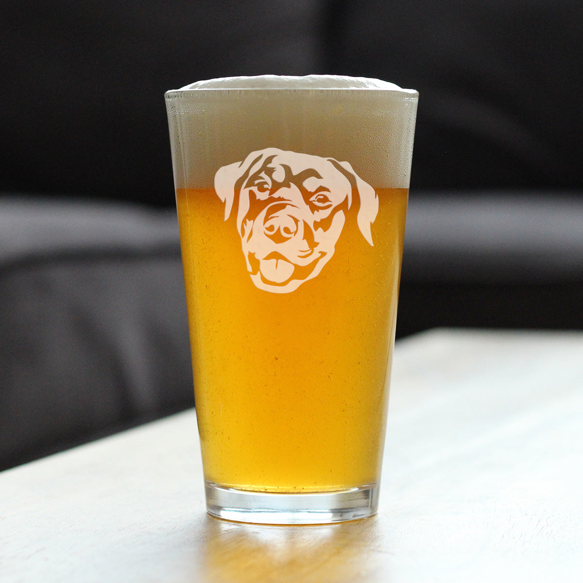 Happy Rottweiler - Pint Glass for Beer - Fun Unique Rottweiler Themed Dog Gifts and Party Decor for Women and Men - 16 oz