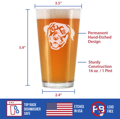 Happy Rottweiler - Pint Glass for Beer - Fun Unique Rottweiler Themed Dog Gifts and Party Decor for Women and Men - 16 oz