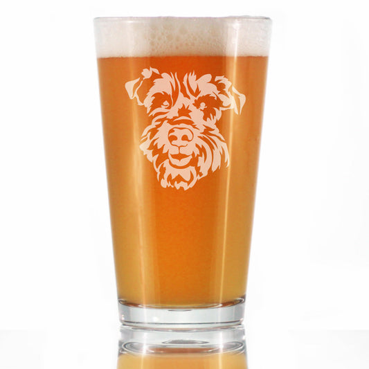 Schnauzer Face Pint Glass for Beer - Unique Dog Themed Decor and Gifts for Moms & Dads of Schnauzers - 16 Oz