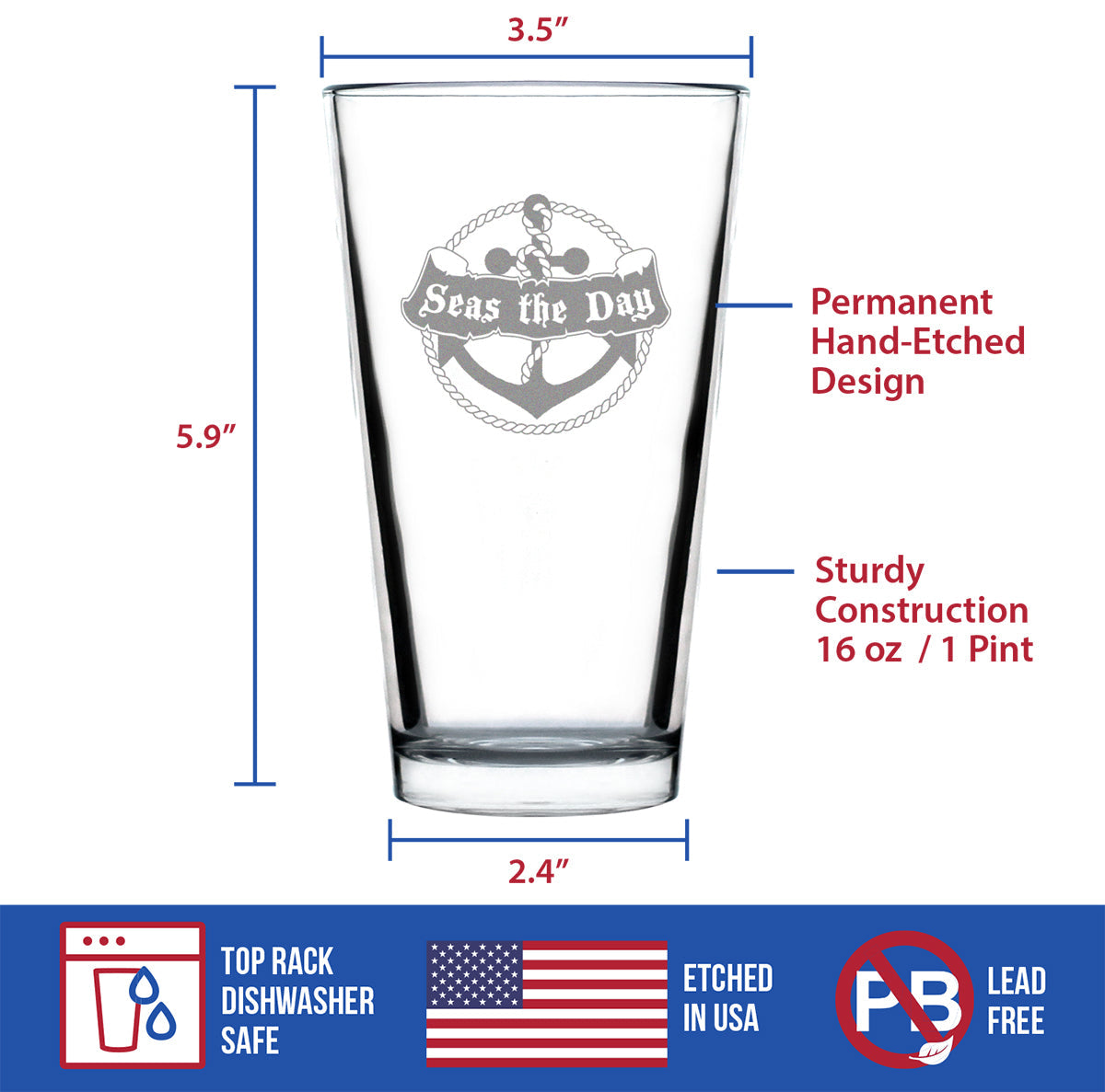 Seas the Day - 16 Ounce Pint Glass