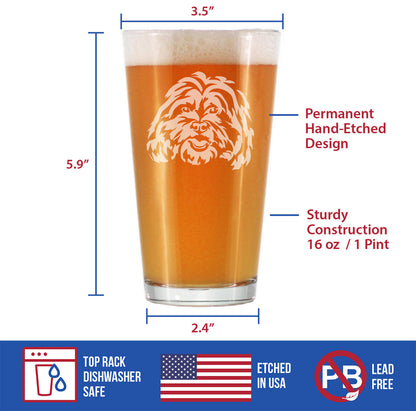 Shih Tzu Face Pint Glass for Beer - Unique Dog Themed Decor and Gifts for Moms & Dads of Shih Tzus - 16 Oz
