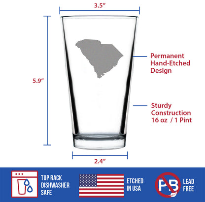 South Carolina State Outline Pint Glass for Beer - State Themed Drinking Decor and Gifts for South Carolinian Women & Men - 16 Oz Glasses