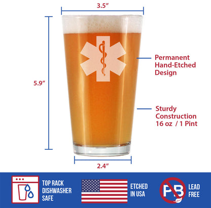 EMT Star of Life Pint Glass for Beer - EMS Themed Gifts for Paramedics and EMTS - 16 Oz