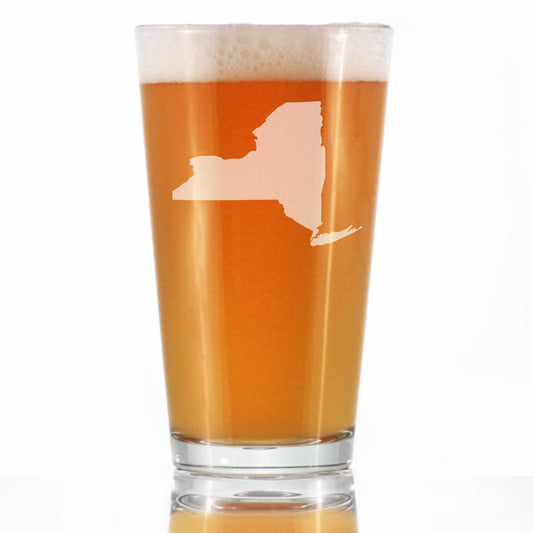 New York State Outline Pint Glass for Beer - State Themed Drinking Decor and Gifts for New Yorker Women & Men - 16 Oz Glasses