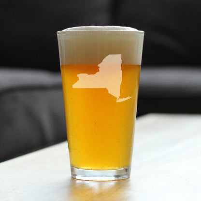 New York State Outline Pint Glass for Beer - State Themed Drinking Decor and Gifts for New Yorker Women & Men - 16 Oz Glasses