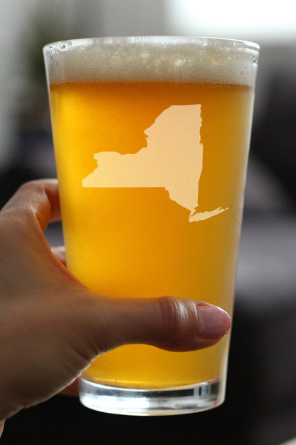 New York State Outline Pint Glass for Beer - State Themed Drinking Decor and Gifts for New Yorker Women & Men - 16 Oz Glasses