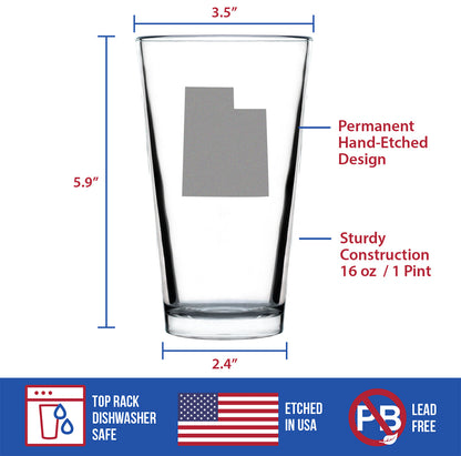 Utah State Outline Pint Glass for Beer - State Themed Drinking Decor and Gifts for Utahn Women & Men - 16 Oz Glasses