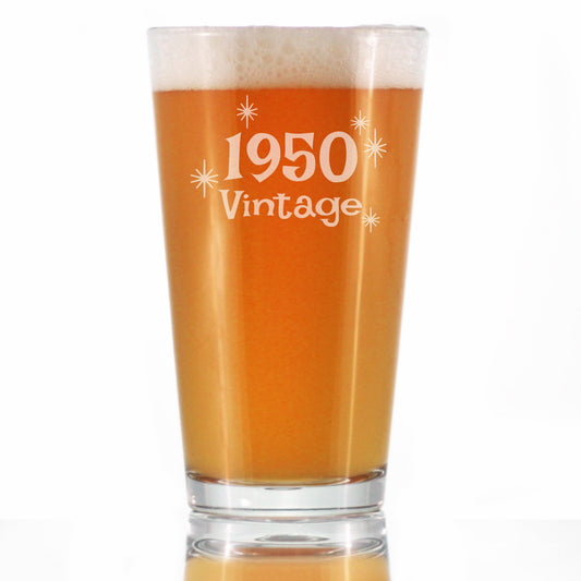 Vintage 1950 - Pint Glass for Beer - 75th Birthday Gifts for Men or Women Turning 75 - Fun Bday Party Decor - 16 oz