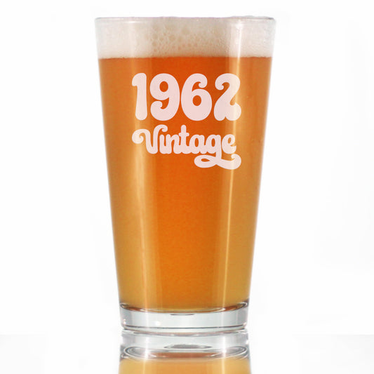 Vintage 1962 - Pint Glass for Beer - 63rd Birthday Gifts for Men or Women Turning 63 - Fun Bday Party Decor - 16 oz