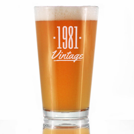 Vintage 1981 - Pint Glass for Beer - 44th Birthday Gifts for Men or Women Turning 44 - Fun Bday Party Decor - 16 oz