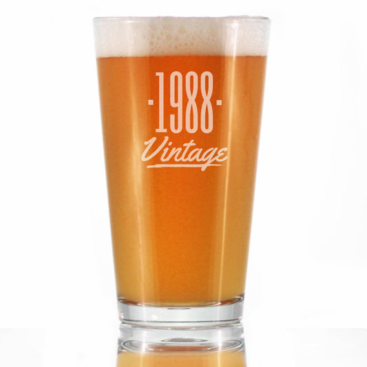 Vintage 1988 - Pint Glass for Beer - 37th Birthday Gifts for Men or Women Turning 37 - Fun Bday Party Decor - 16 oz