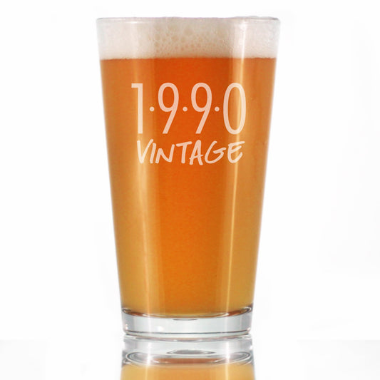 Vintage 1990 - Pint Glass for Beer - 35th Birthday Gifts for Men or Women Turning 35 - Fun Bday Party Decor - 16 oz