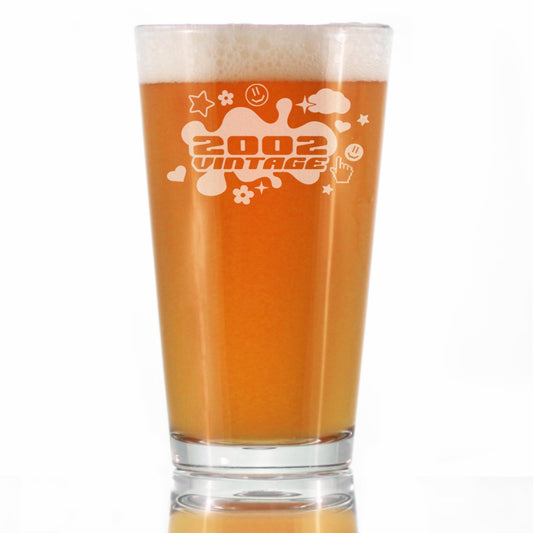 Vintage 2002 - Pint Glass for Beer - 23rd Birthday Gifts for Men or Women Turning 23 - Fun Bday Party Decor - 16 oz