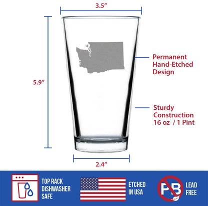 Washington State Outline Pint Glass for Beer - State Themed Drinking Decor and Gifts for Washingtonian Women & Men - 16 Oz Glasses