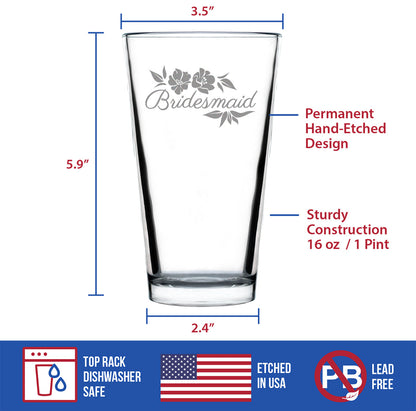 Bridesmaid Pint Glass - Bridesmaids Proposal Gifts - Unique Engraved Wedding Cup Gift