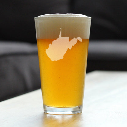 West Virginia State Outline Pint Glass for Beer - State Themed Drinking Decor and Gifts for West Virginian Women & Men - 16 Oz Glasses