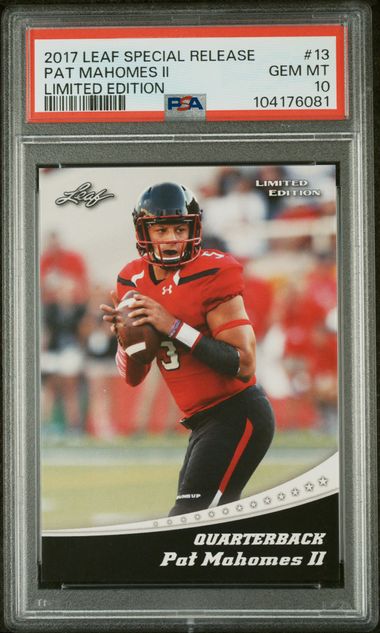 Graded 2017 Leaf Draft Patrick Mahomes II #13 Special Release Limited Edition Rookie RC Football Card PSA 10 Gem Mint