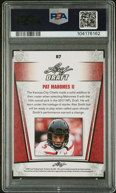 Graded 2017 Leaf Draft Patrick Mahomes II #07 Special Release Silver Rookie RC Football Card PSA 9 Mint