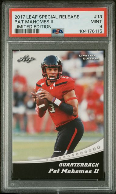 Graded 2017 Leaf Draft Patrick Mahomes II #13 Special Release Limited Edition Rookie RC Football Card PSA 9 Mint