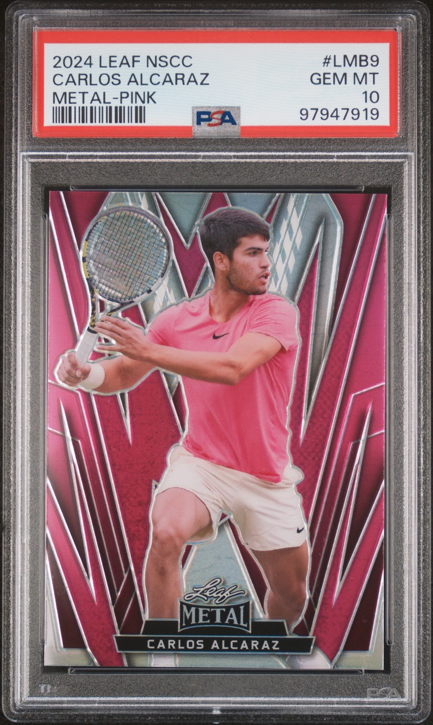 Graded 2024 Leaf NSCC Carlos Alcaraz #LMB9 Metal Pink /6 Tennis Card PSA 10 Gem Mint