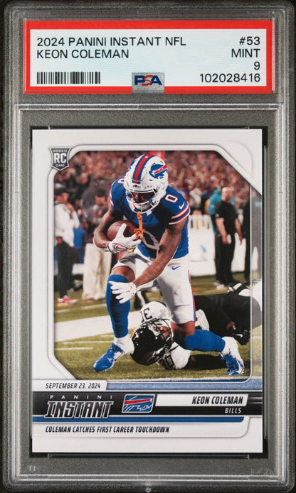 Graded 2024 Panini Instant NFL Keon Coleman #53 Rookie RC Football Card PSA 9 Mint
