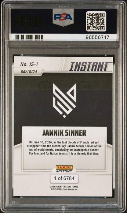 Graded 2024 Panini Instant Jannik Sinner #JS1 New World #1 Rookie RC Tennis Card PSA 8 Near Mint