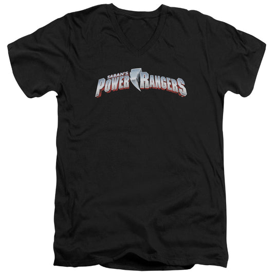 Power Rangers New Logo Mens Slim Fit V-Neck T Shirt Black Officially Licensed
