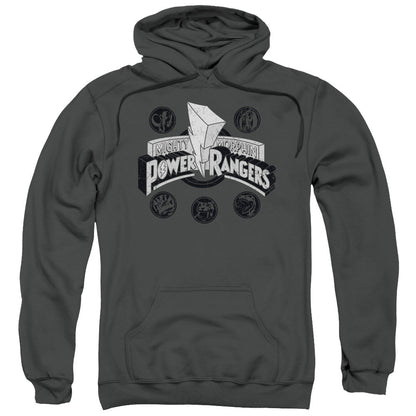 Power Rangers Power Coins Mens Hoodie Charcoal Officially Licensed