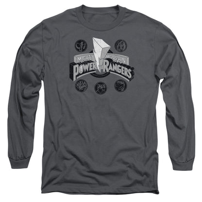 Power Rangers Power Coins Mens Long Sleeve Shirt Charcoal Officially Licensed