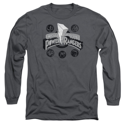 Power Rangers Power Coins Mens Long Sleeve Shirt Charcoal Officially Licensed