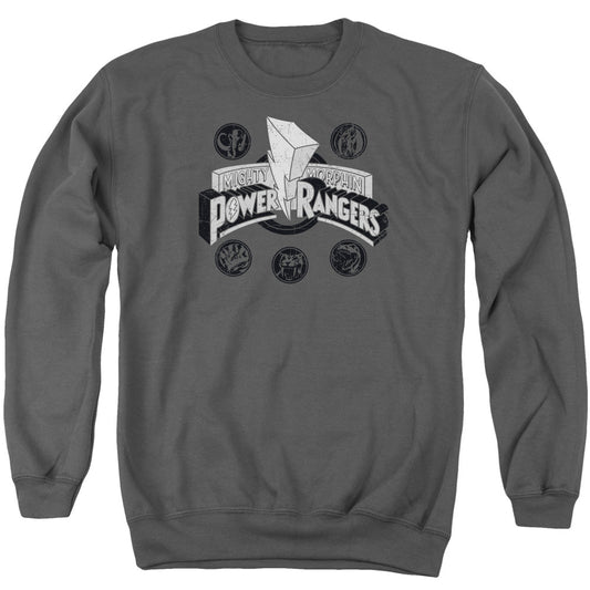Power Rangers Power Coins Mens Crewneck Sweatshirt Charcoal Officially Licensed