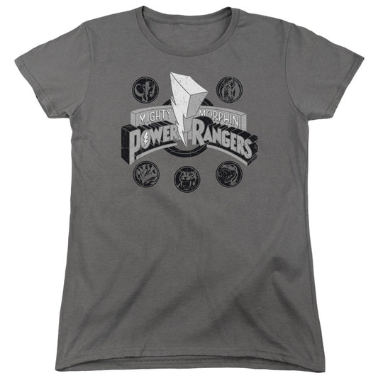 Power Rangers Power Coins Womens T Shirt Charcoal Officially Licensed