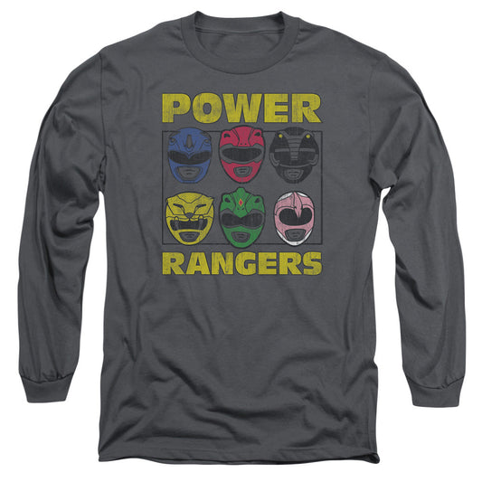 Power Rangers Ranger Heads Mens Long Sleeve Shirt Charcoal Officially Licensed
